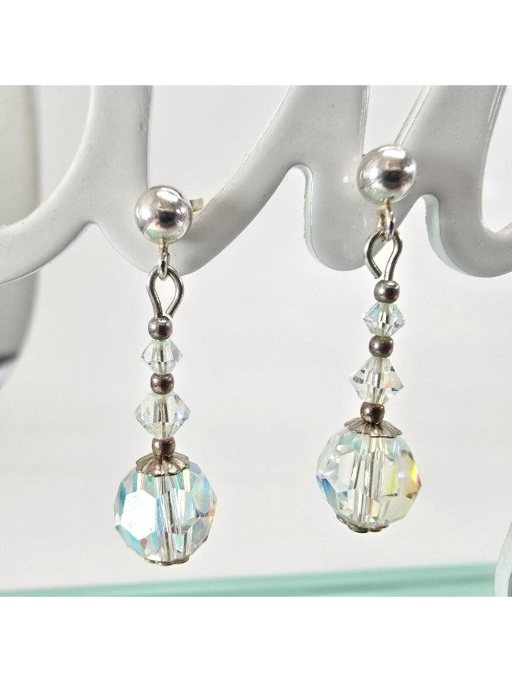 Crystal & Sterling Silver Drop Earrings Stud Dangle Elegant Glam Beauty LI628